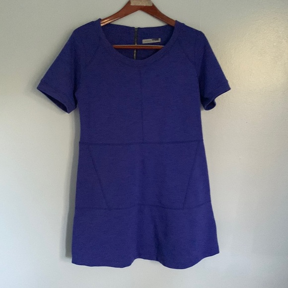 EUC Athleta Electric Blue Purple Space Dye Fit Flare Sweatshirt Skater Dress - Picture 2 of 7